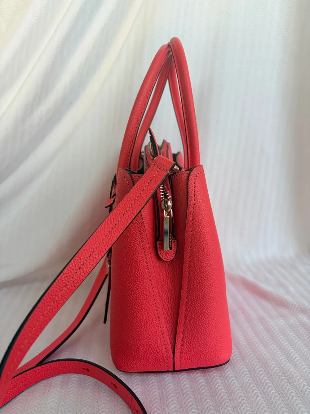 kate spade Margaux Coral Pink Pebbled Leather Satchel with Removable Strap